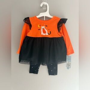 Cat & Jack Halloween Cat Matching Set Baby Girl SZ 12 M Orange Black Tulle New